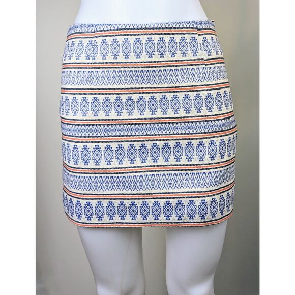 Miami Mini Skirt Small Blue Cream Orange Aztec Geometric Cotton Woven Lined - Picture 2 of 9